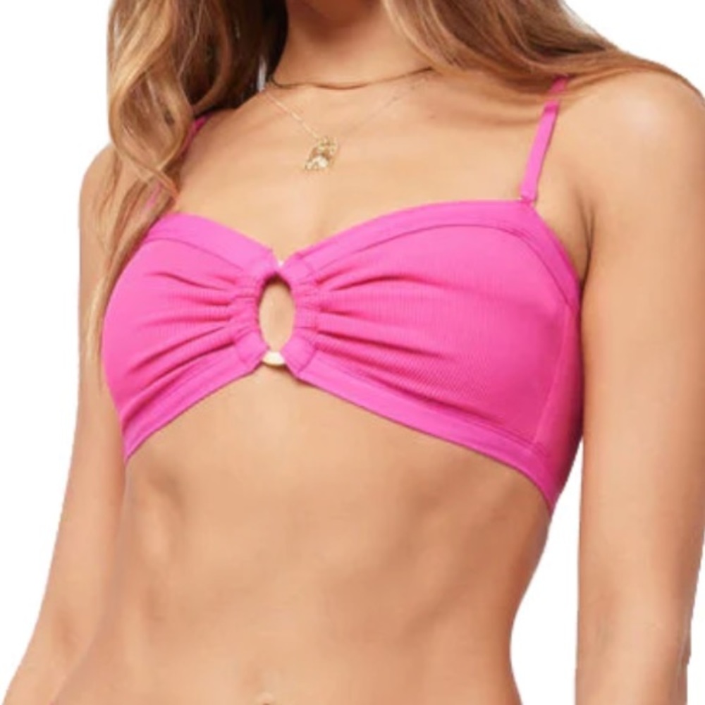 NWT L*SPACE RIBBED MAYA BIKINI TOP Pink Sz XS